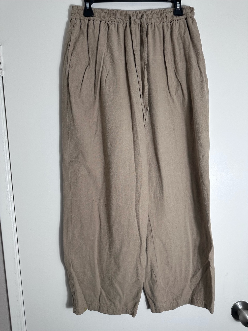 Vintage Silk Wide-Leg Drawstring Pants in Tan